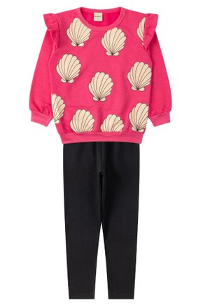 Conjunto Infantil Feminino Moletom Peluciado/Cotton Conchas - Moda Love