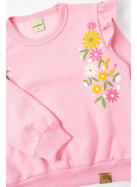 conjunto infantil feminino moletom peluciado florzinhas menina doce 4