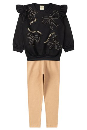 Conjunto Infantil Feminino Moletom Peluciado/Cotton Lacinhos - Moda Love