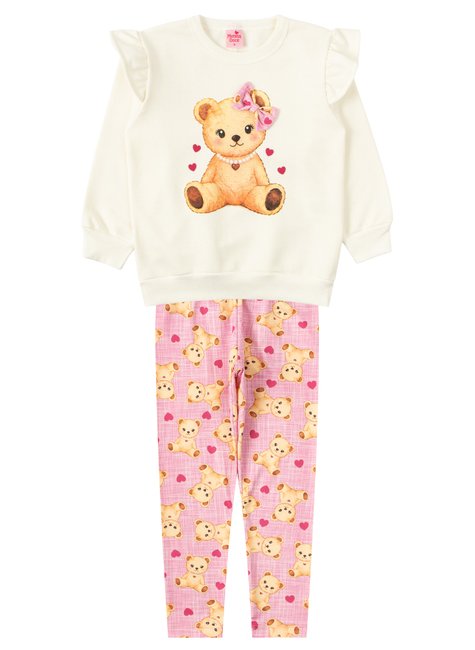 conjunto infantil feminino moletom peluciadosuplex sublimado ursinha menina doce