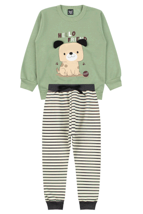 Conjunto Infantil Masculino Moletom Peluciado/Moletom Sublimado Peluciado Hello Friend - Good Boy