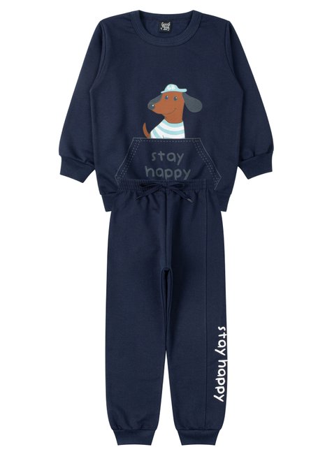 conjunto infantil masculino moletom peluciado stay happy good boy 6