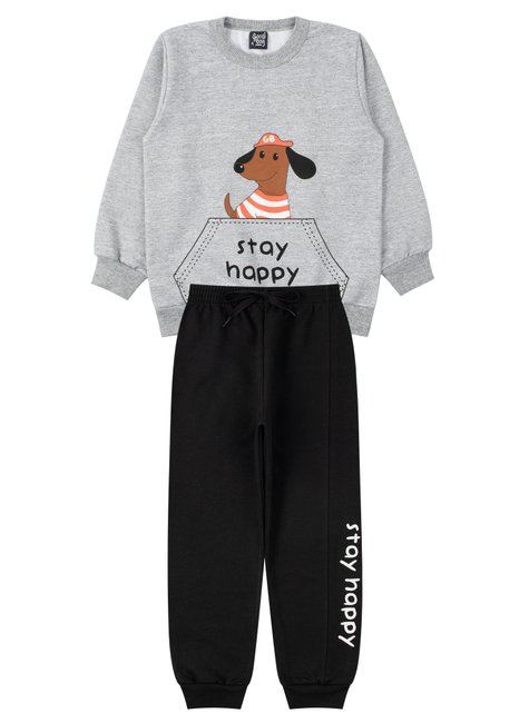 conjunto infantil masculino moletom peluciado stay happy good boy 11