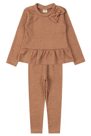 Conjunto Infantil Feminino Ribana Canelada/Peluciada Laço - Moda Love
