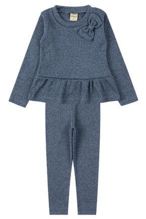 Conjunto Infantil Feminino Ribana Canelada/Peluciada Laço - Moda Love