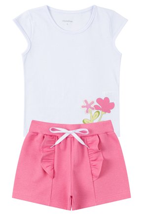 Conjunto Infantil Feminino Meia Malha/Moletinho Flor - Moda Love