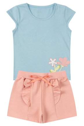 Conjunto Infantil Feminino Meia Malha/Moletinho Flor - Moda Love