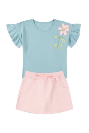 Conjunto Infantil Feminino Meia Malha/Moletinho Flower - Moda Love