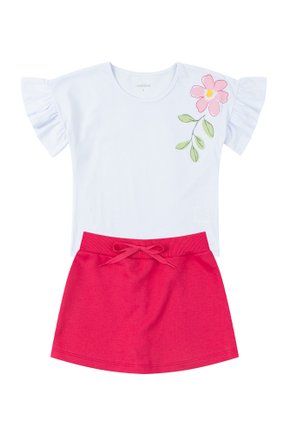Conjunto Infantil Feminino Meia Malha/Moletinho Flower - Moda Love