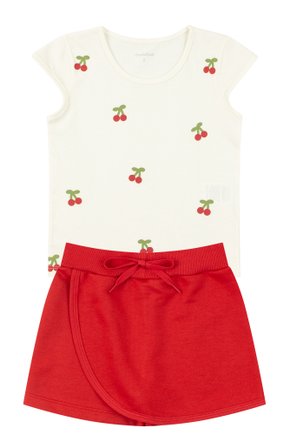 Conjunto Infantil Feminino Meia Malha/Moletinho Cerejas - Moda Love