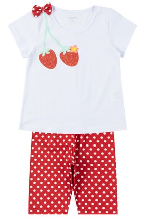 Conjunto Infantil Feminino Meia Malha/Suplex Sublimado Strawberries - Menina Doce