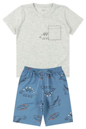 Conjunto Infantil Masculino Meia Malha/Moletinho Sublimado Dinos - Moda Love