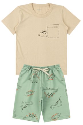 Conjunto Infantil Masculino Meia Malha/Moletinho Sublimado Dinos - Moda Love