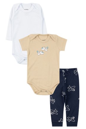 Kit Body Bebê 3 Peças Suedine/Suedine Estampado Aviãozinho - Moda Love