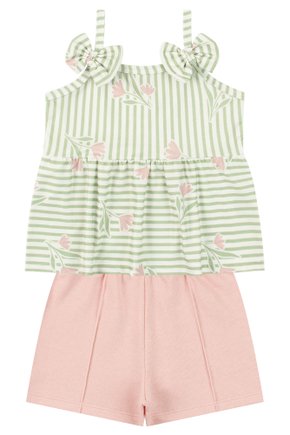 Conjunto Infantil Feminino Suplex Sublimado/Moletinho Listras - Moda Love