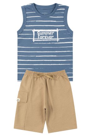 Conjunto Infantil Masculino Meia Malha/Moletinho Summer Forever - Mino's