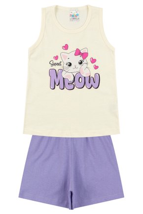 Pijama Infantil Feminino Meia Malha Meow - Primo's Gueda