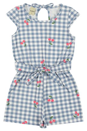 Macacão Infantil Feminino Suplex Sublimado Xadrez Cerejas - Moda Love