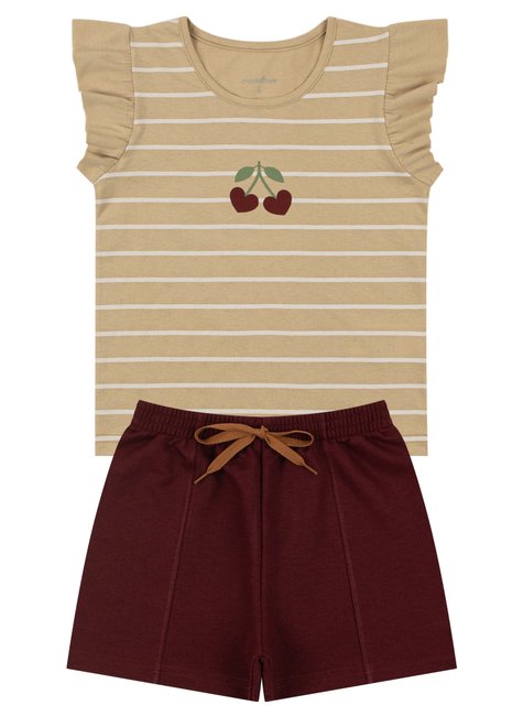 conjunto infantil feminino meia malhamoletinho cerejas moda love