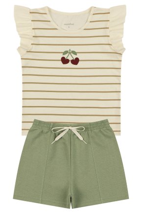 Conjunto Infantil Feminino Meia Malha/Moletinho Cerejas - Moda Love