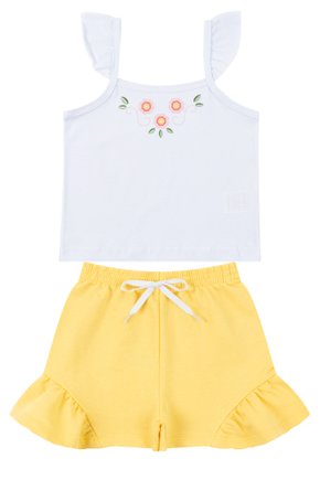 Conjunto Infantil Feminino Meia Malha/Moletinho Florzinhas - Moda Love