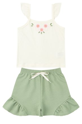 Conjunto Infantil Feminino Meia Malha/Moletinho Florzinhas - Moda Love